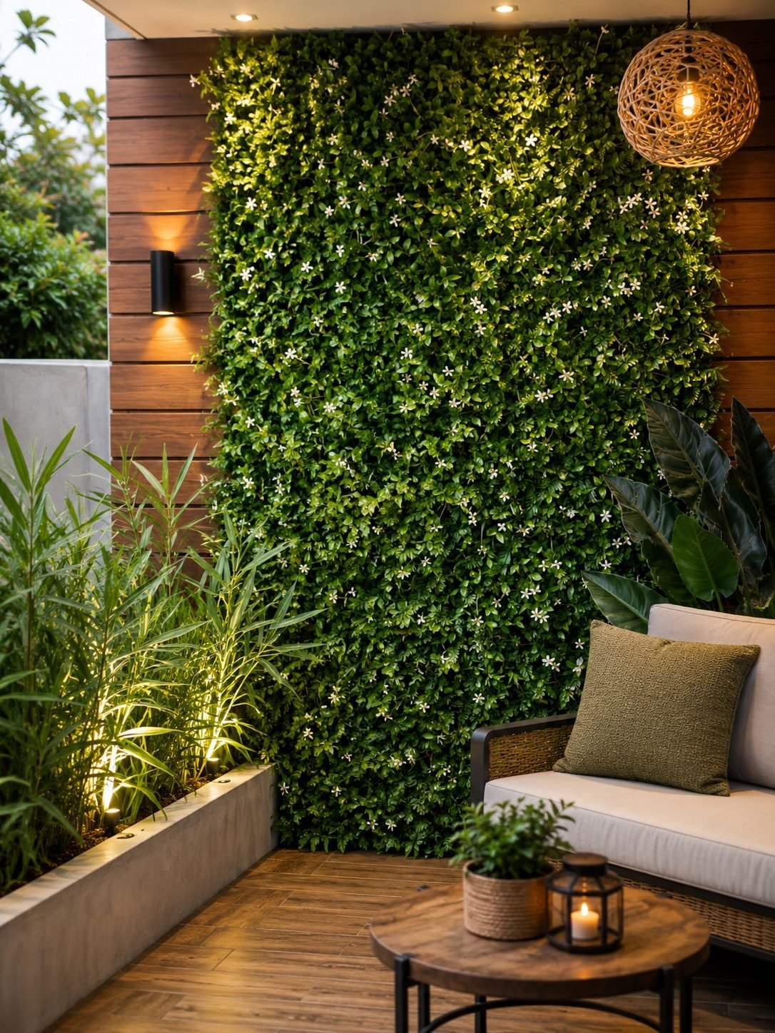 🌿🌸 A Green Wall with a touch of floral beauty!