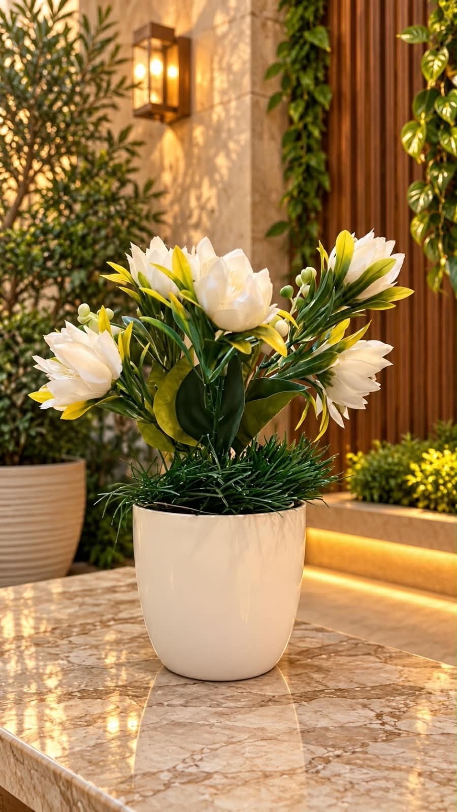 🌿 تنسيق الزهور البيضاء